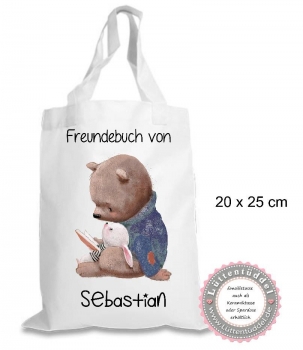 zuckersüße Freundebuchtasche Tasche Bär & Hase (personalisiert) Kindergarten Wunschname KITA Kindergarten Einschulung Lüttentüddel®